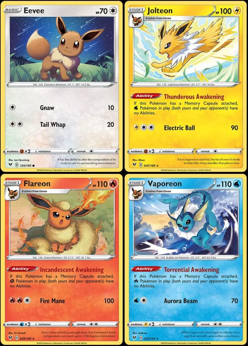 Pokemon Jolteon Flareon Vaporeon Eevee - Vivid Voltage - Evoltuion Card Lot - Rare 4 Card Set - 047/185-026/185-030/185