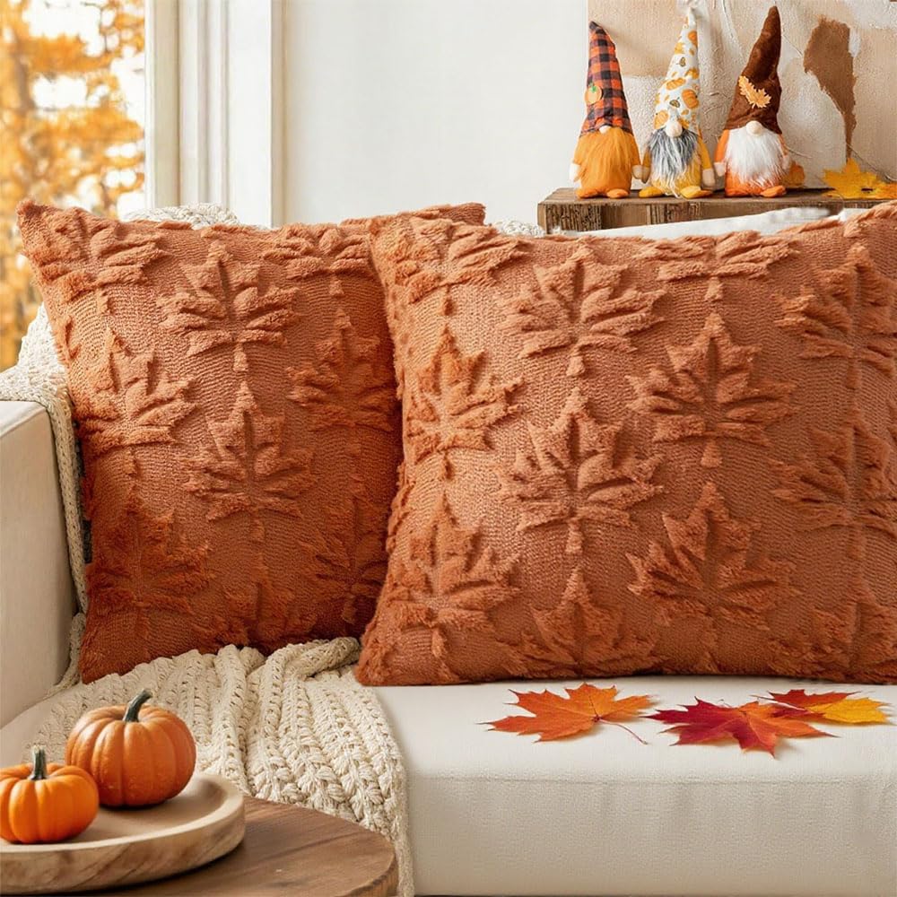 Shengou 2 Stück Kissenbezug Herbst Blätter, Kissenhülle Herbst, Herbstkissen Deko Ahornblatt, Weicher Plüsch herbstkissen, Deko Kissen PlüschHerbst, für Halloween Fall Wohndekoration (30×50) Küche, Haushalt & Wohnen