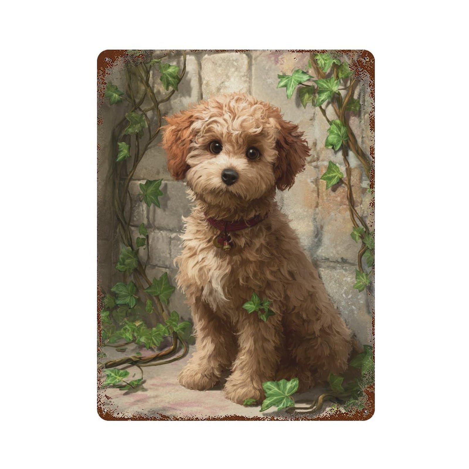 Cute Poodle Dog Portrait 15.7"x11.8" Aged Metal Wall Plaque, Classic Wall Plaque for Pub, Kitchen And Man Cave Decor