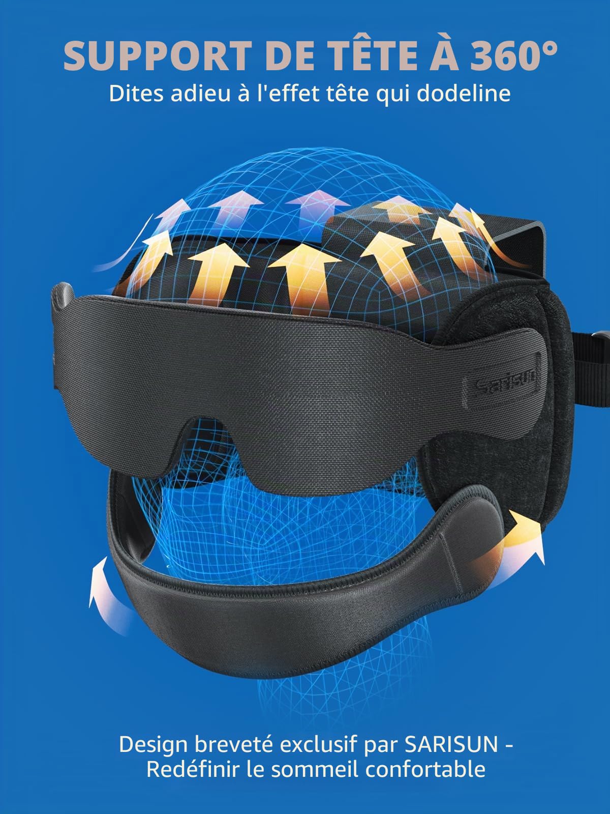 SARISUN Oreiller de Voyage avec mentonnière, Oreiller d'avion avec Masque de Sommeil 3D, Sangle de Maintien à 360° pour Tous Les sièges d'avion, indispensables pour Les Longs Vols, Noir