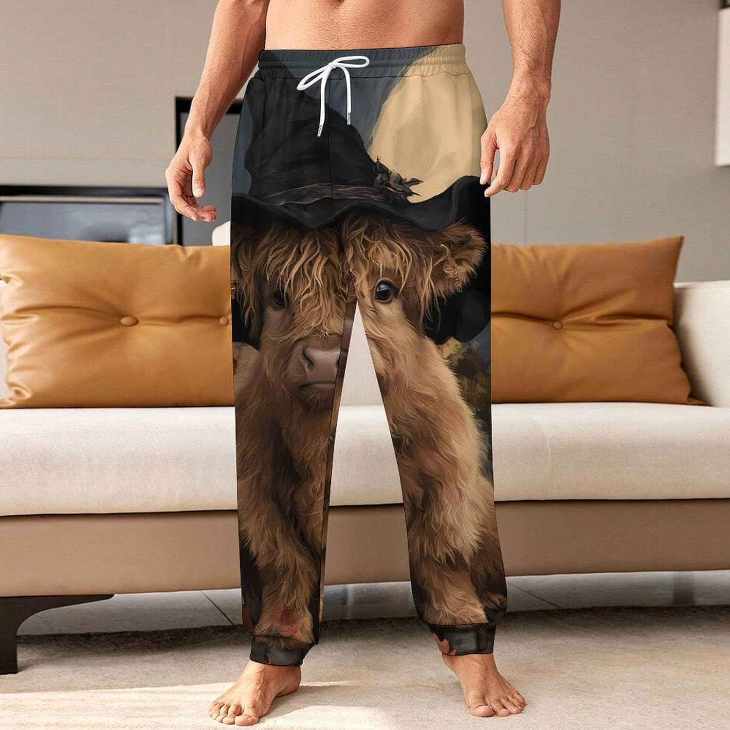 Halloween Pumpkin Highland Cow Men Pants Lightweight Sweatpants Joggers Pant 4XL
