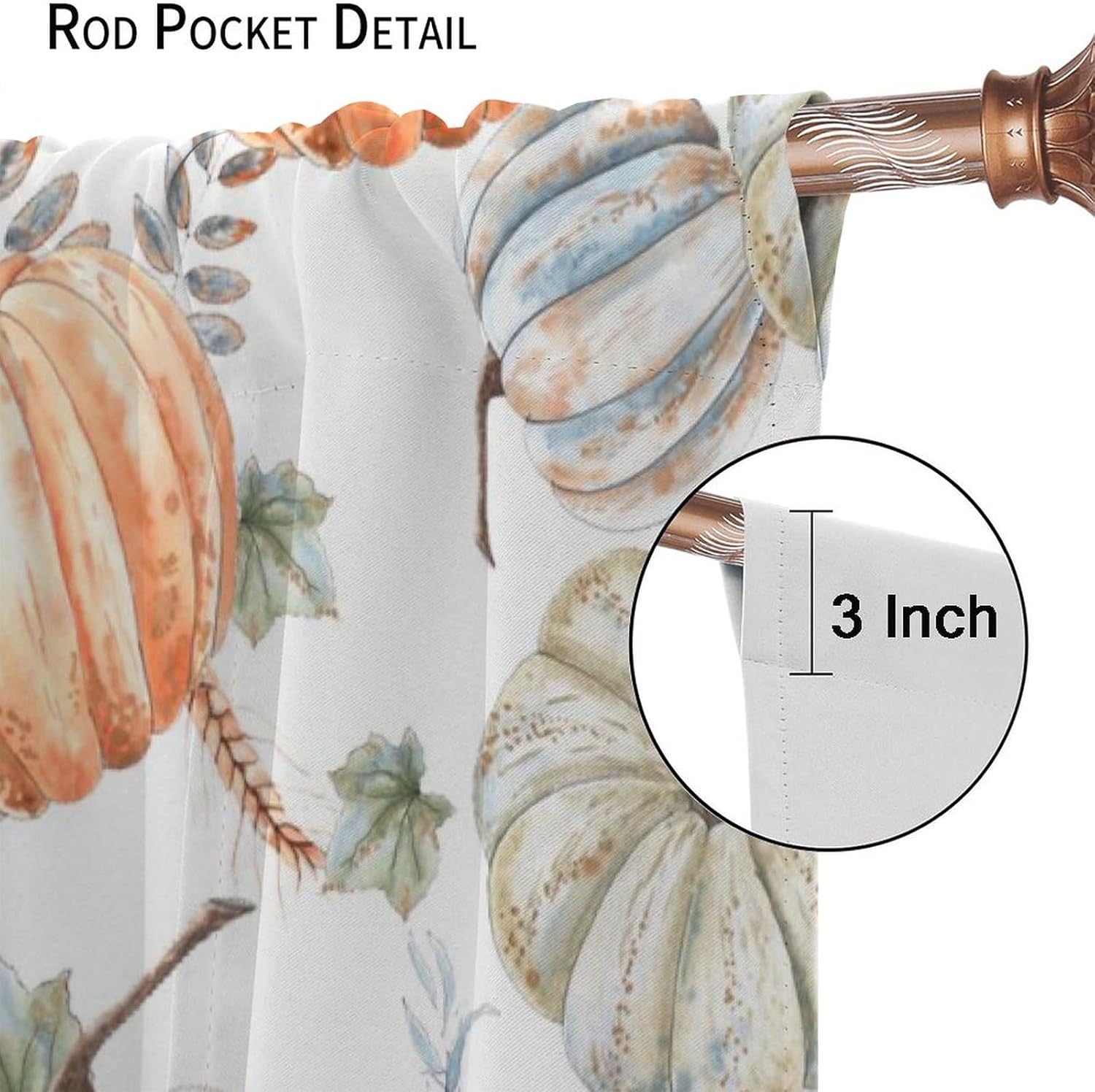 Autumn Kitchen Curtain,Fall Thanksgiving Pumpkins Harvest Print Curtains Home Farmhouse Decor Rod Pocket Drapes for Bedroom Living Room 42x54 Inch