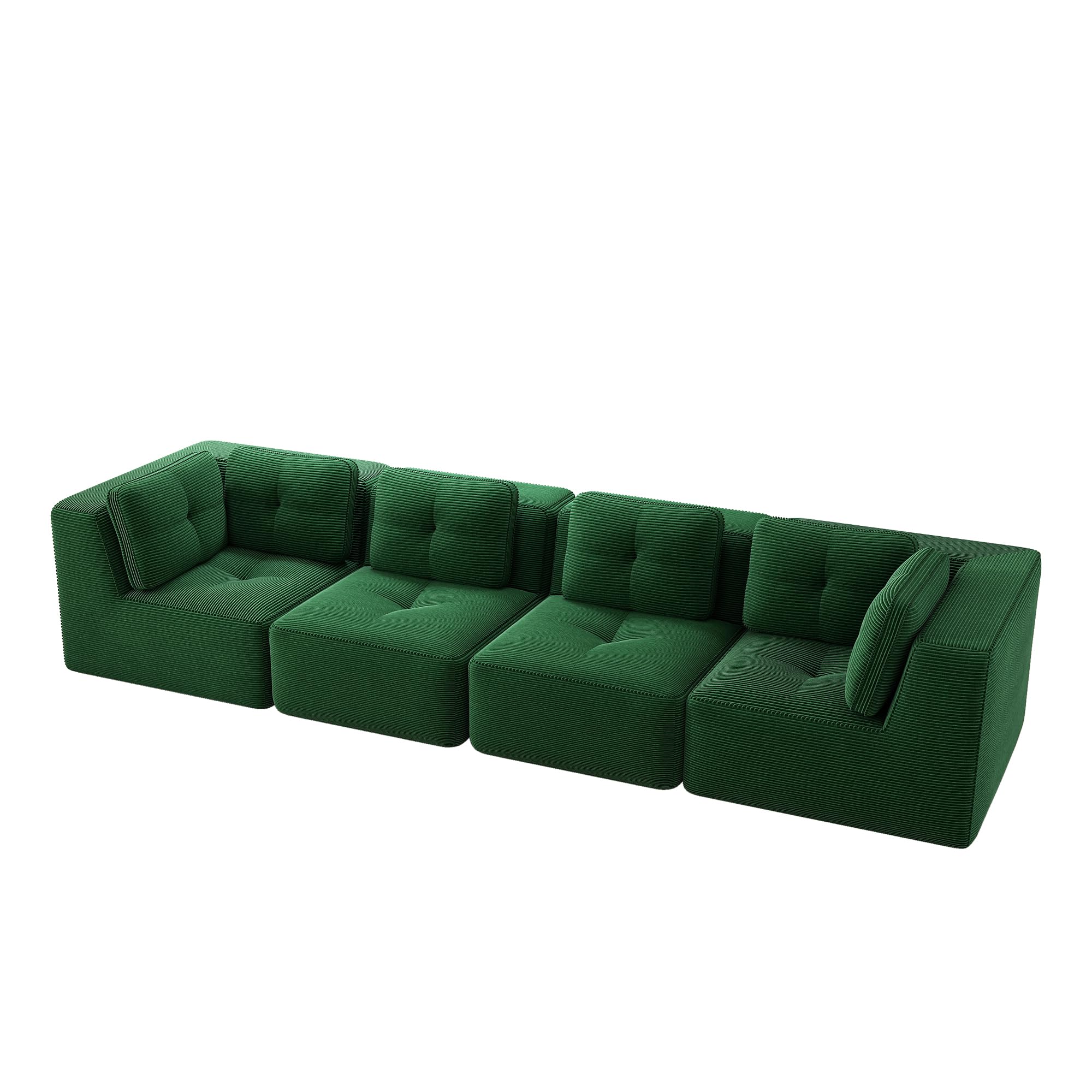Divano modulare per soggiorno senza Ges, comodo divano a quattro posti con seduta profonda, cuscini morbidi e rivestimento in velluto a coste, nessun assemblaggio, design antiscivolo, verde