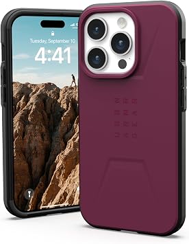 URBAN ARMOR GEAR UAG [Updated Version] Case Compatible with iPhone 15 Pro Case 6.1" Civilian Bordeaux Built-in Magnet Compatible with MagSafe Charging Rugged Mil-Grade Dropproof Protective Cover