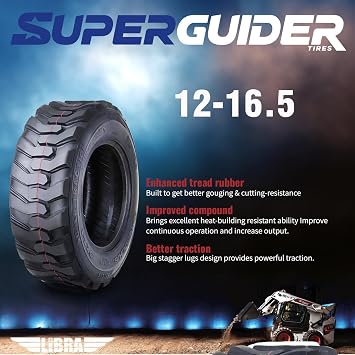 SUPERGUIDER Heavy Duty 12-16.5 12x16.5 12 Ply Skid Steer Tire w/Rim Guard