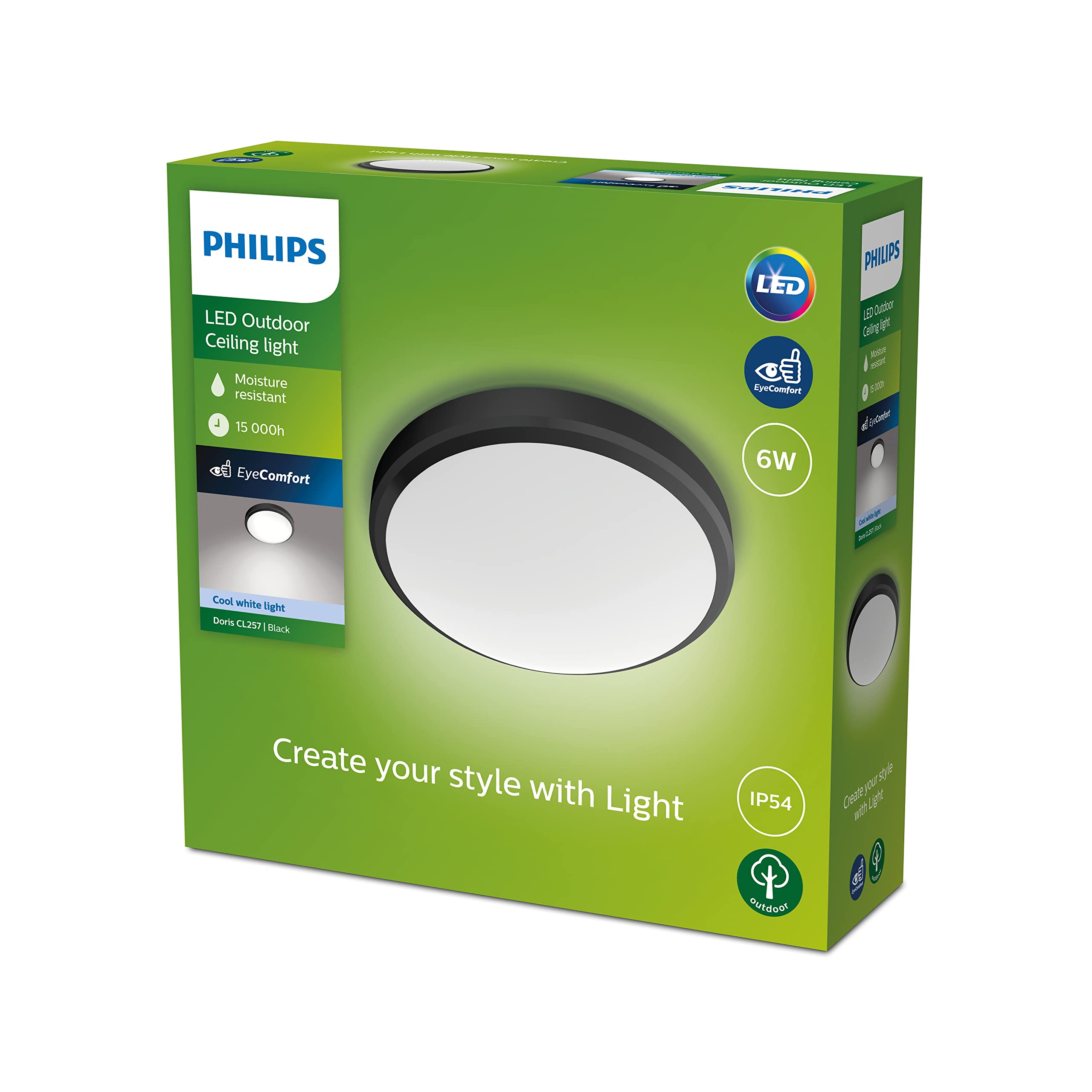 Philips Lighting Plafoniera Doris, per esterni, IP54, 4000K, Nera
