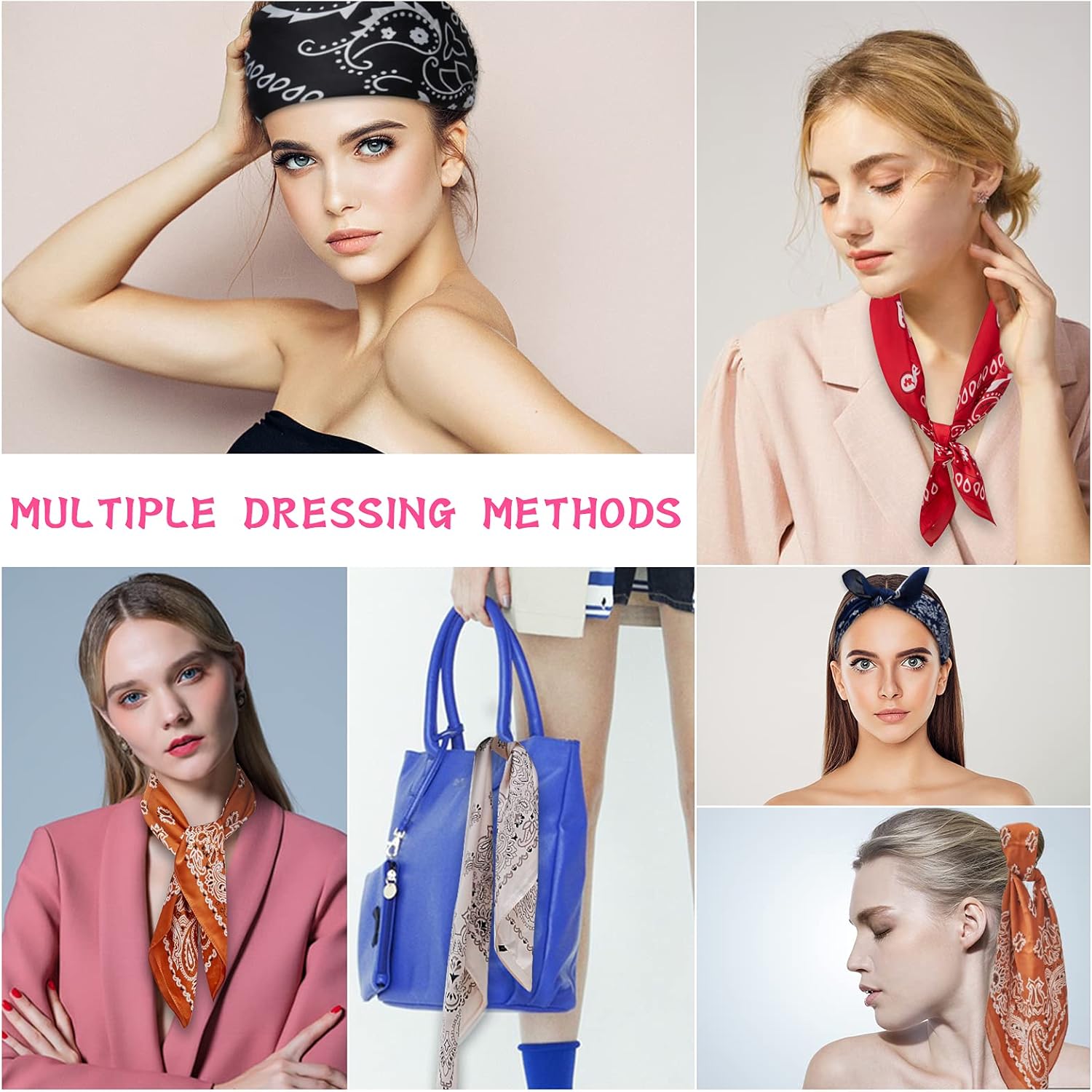 4 Pcs Large Head Scarf,27'' Hair Scarf,Satin Headband Scarf,Square Silk Scarves,Bandana Silk Headbands For Women