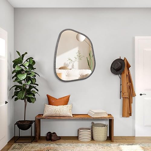 Miniatura 5 de Espejo asimétrico para decoración de pared, grande, 20 x 16 pulgadas, moderno espejo ovalado de madera con marco de pared, forma única, espejo