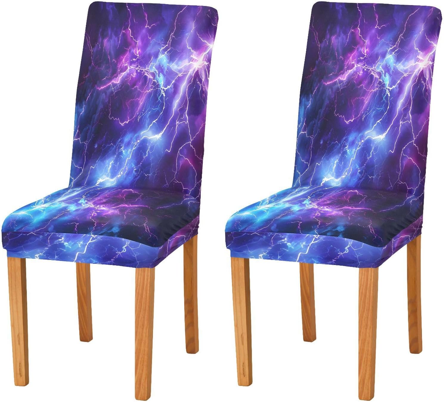 ALAZA Chair Covers for Dining Room, Blue Purple Lightning Electricity Cross Lightning Stretch Chair Cover Sets Chair Protector Removable Washable for Ktichen Restaurant Hotel
