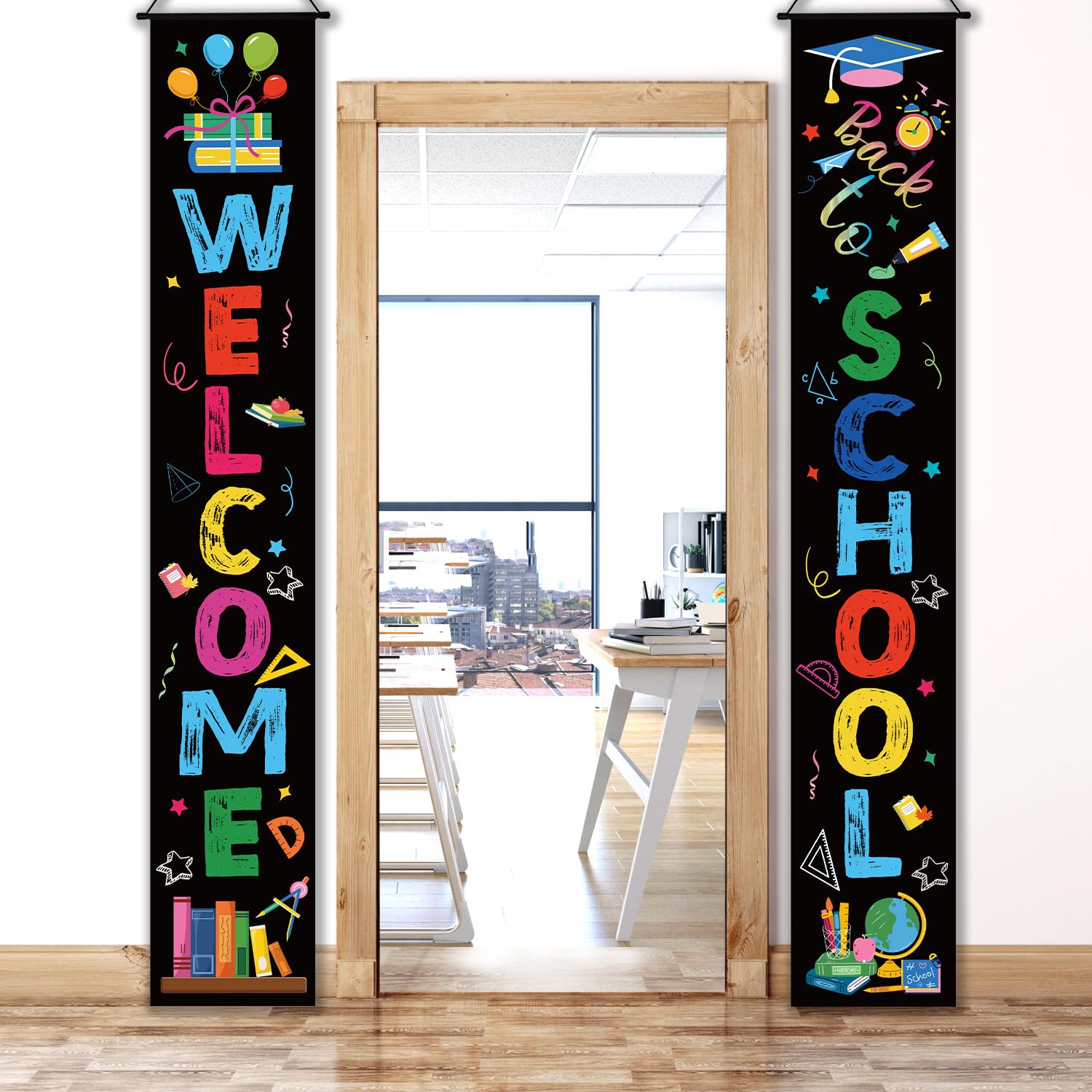 Bannière Verticales de Rentrée Scolaire, 180x30cm Bannière de Bienvenue pour Classe Back to School Banner Décorations du Premier Jour d'École pour École Maternelle, Primaire, Collège et Lycée