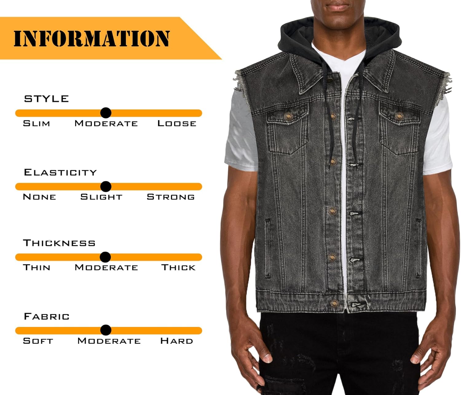 Heihuohua Men's Hooded Denim Vest Classic Stretchy Trucker Sleeveless Jean Jacket - Image 4