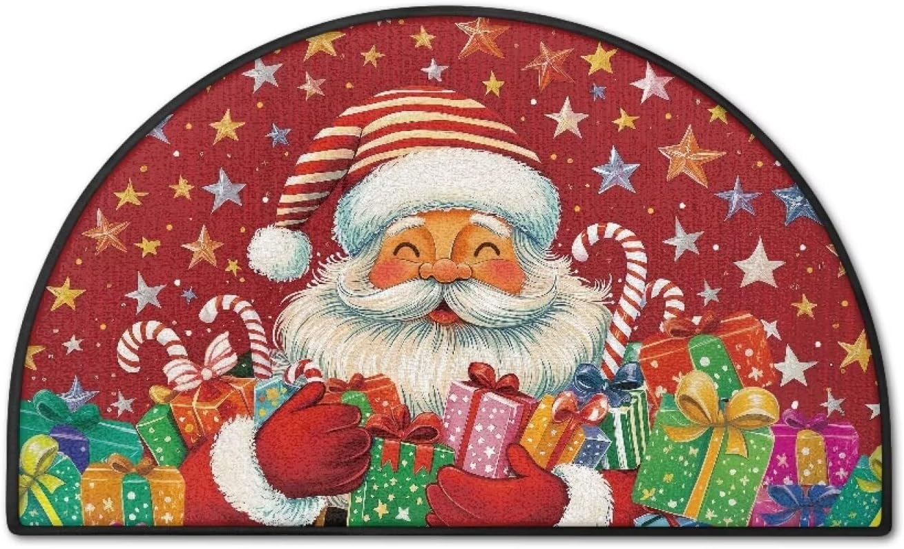 Christmas Outdoor Mats for Front Door Santa Bathroom Rugs Absorbent Low Profile Inside Entrance Floor Mat for Muddy Wet Shoes and Paws Dirt Trapping Bedroom Toilet Doormat Rug