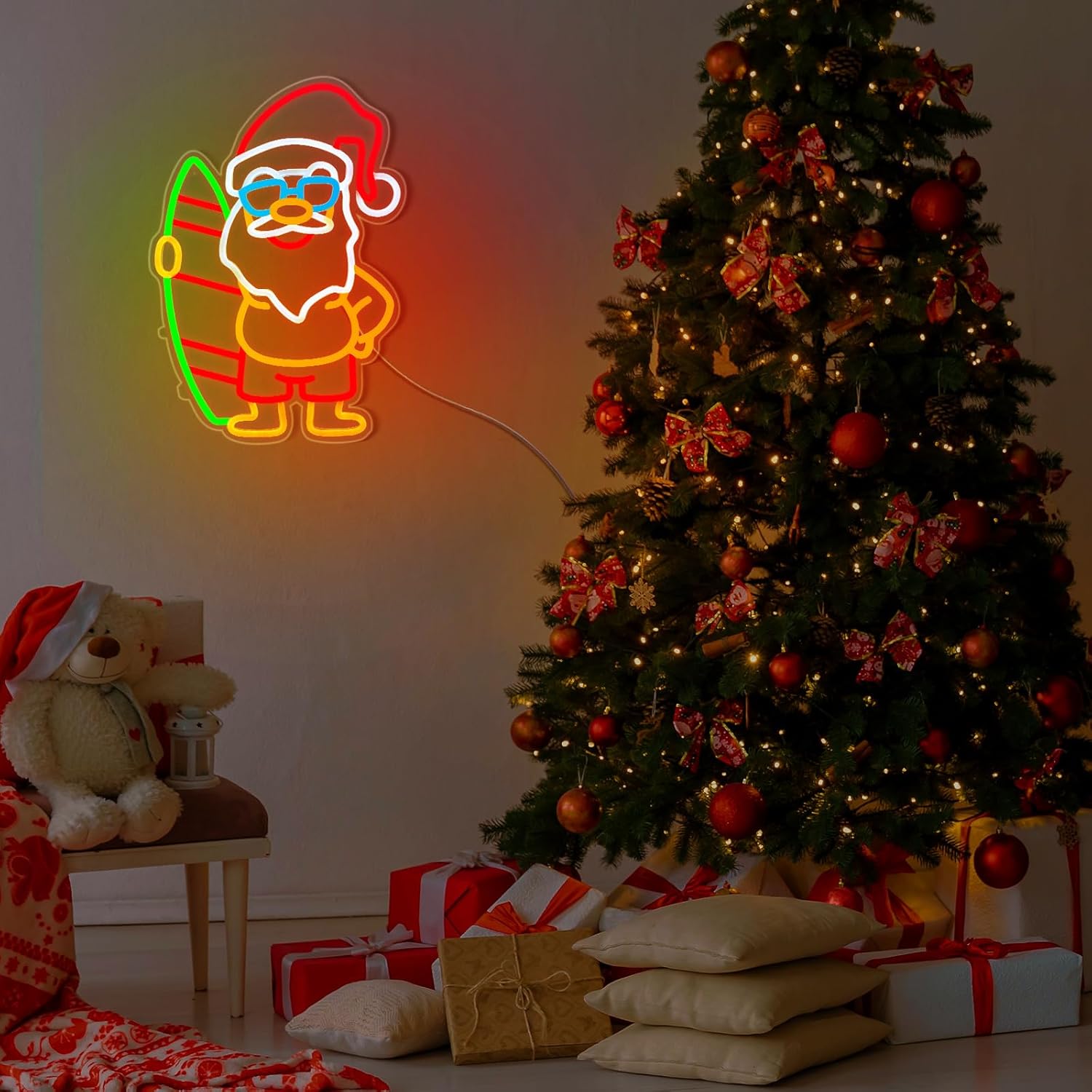Xuhal Christmas Neon Sign Summer Christmas Decorations LED Neon Sign Light USB Wall Bar Living Room Decor for Winter Decor Party Home Bedroom Office Table Art Gifts(Santa Claus)