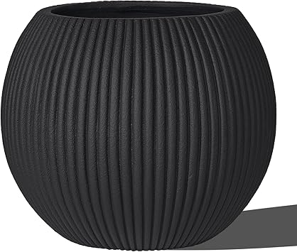 16 Inch Handmade Concrete Outdoor Planter - Classic Striped Design | Fiberglass & Composite Material | for Commercial & Home Decor