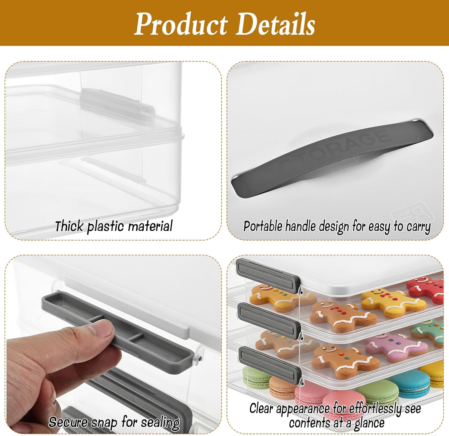 3-Layer Stackable Cookie Container with Lids, Portable Plastic Airtight Cookie Storage Case Snack Containers for Desserts, Cupcakes, Snacks, Dumplings, Fruit