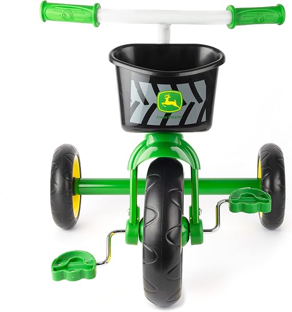 John Deere Heavy Duty Ride On Toys Tricycle with Basket for Kids Aged 2 Years and Up, Green