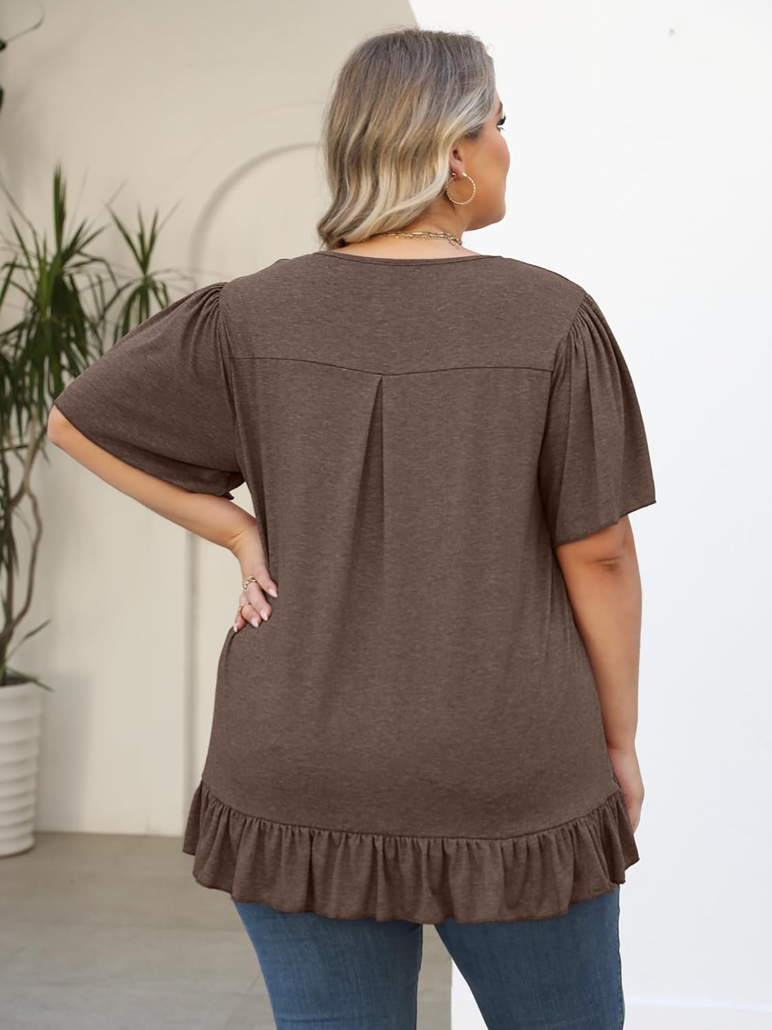 Womens Plus Size Tops Dressy Casual Blouses Square Neck Ruffle Hem Tunic Summer Going Out Shirts Short Sleeve 2025 - Image 3