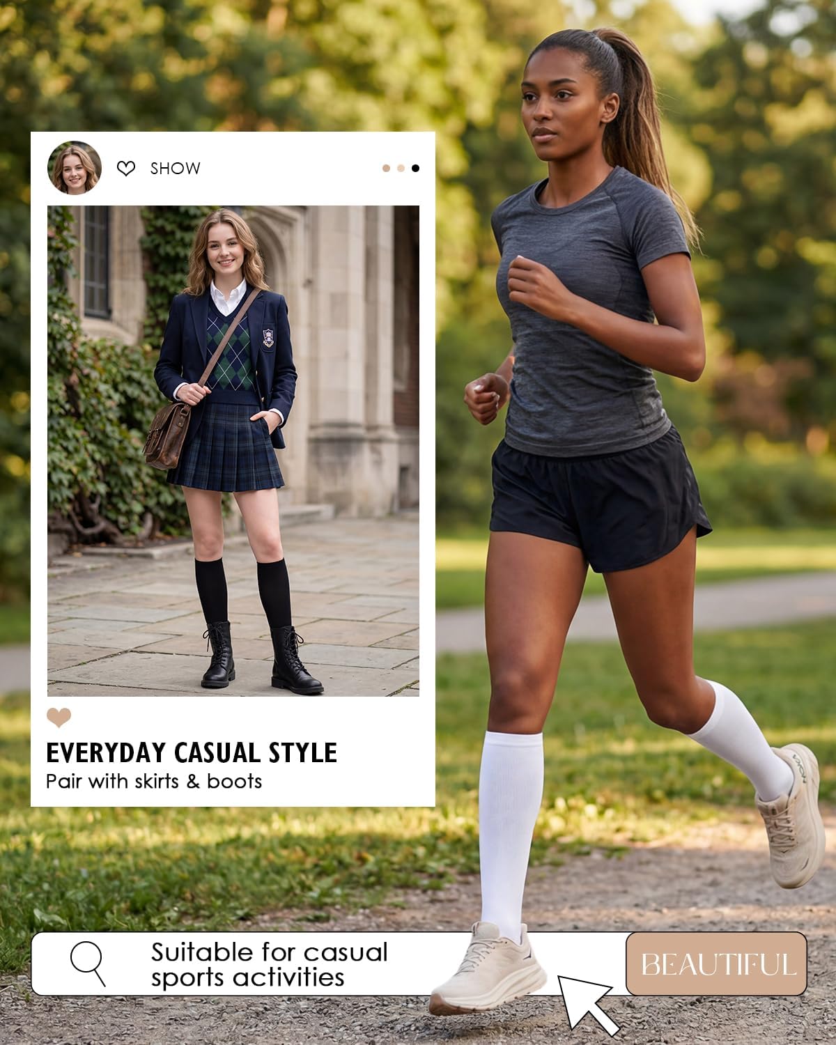 Century Star 2 Pack Knee High Long Socks for Women-Soft Thin Tall Tube Socks for Daily/Sports/School