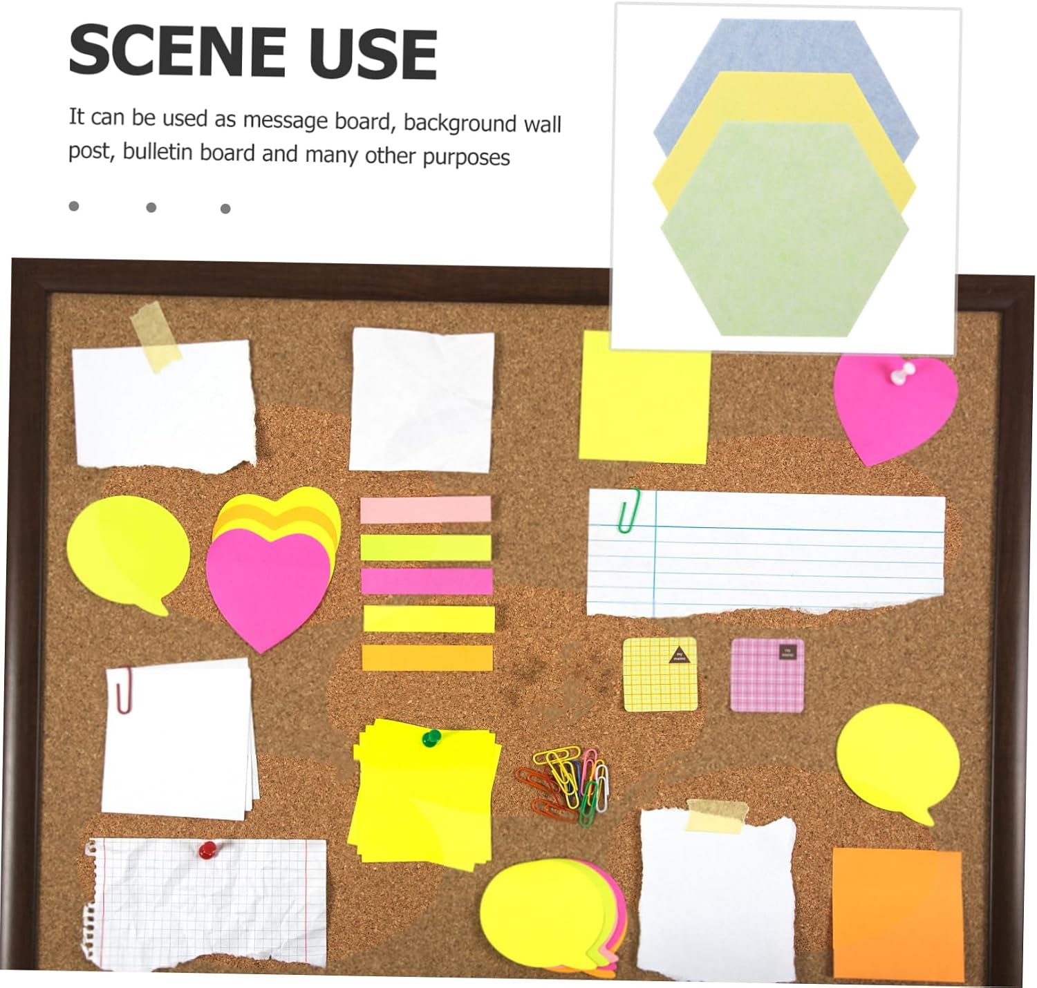 6pcs Self-Adhesive Hexagon Felt Bulletin Board Tiles for Wall Memo Boards Lemon Leaf Easy Installation for Home Classroom Office
