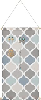 Hanging Earrings Organizer Retro Moroccan Lattice Jewelry Holder Geometric Classic Quatrefoil Trellis Eearring Storage Display Jewelry Organizer for Wall Door