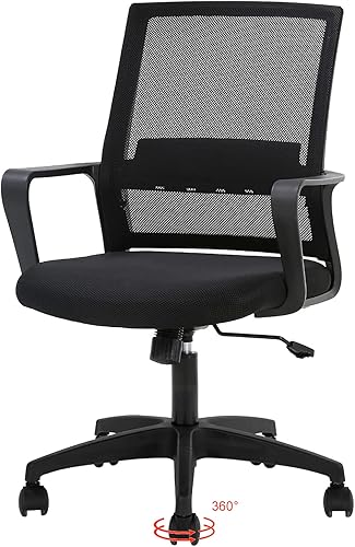YYkokocat Silla de oficina ergonómica con respaldo medio, silla de computadora de malla con soporte lumbar y brazos, silla giratoria de altura