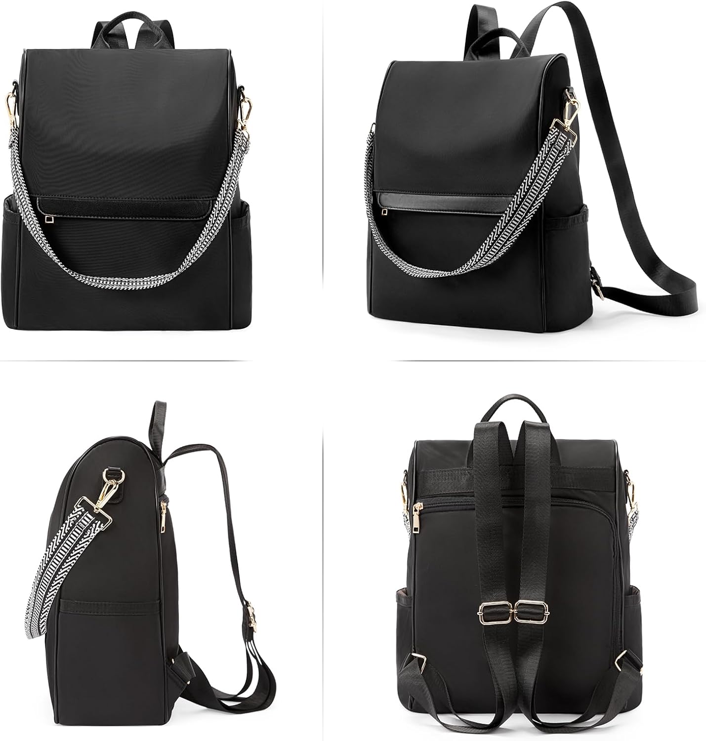 Womens Backpack Purse Leather Anti-theft Large Fashion Designer Travel Bag Ladies Shoulder Bags 0 (Nylon) Black