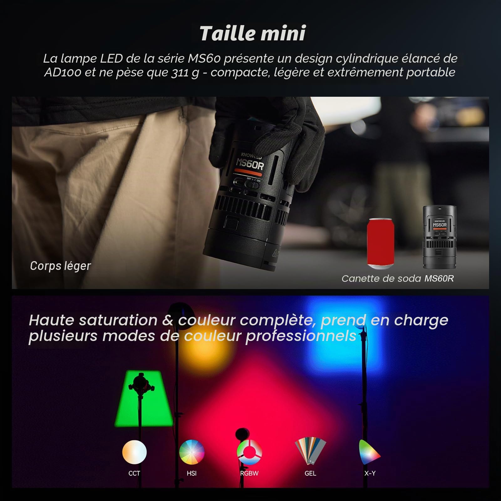 GODOX MS60R KNOWLED Full Color LED Light,CRMX Radiocommande GODOX Continuous Light pour Studio Photo (MS60R 2K)