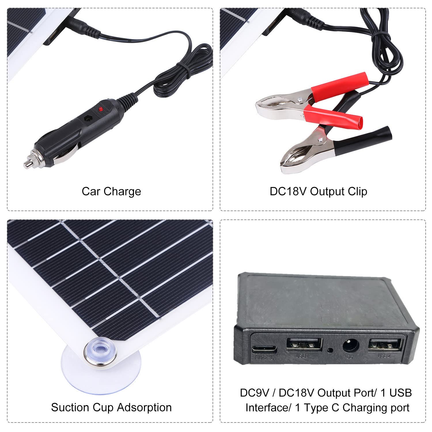 Pannello Solare Flessibile 30W + Regolatore 10A/20A/30A/40A/50A/60A + Accessori, Caricabatterie Solare Portatile 12V USB Policristallino Campeggio Viaggio Batteria Esterna 60Acontroller