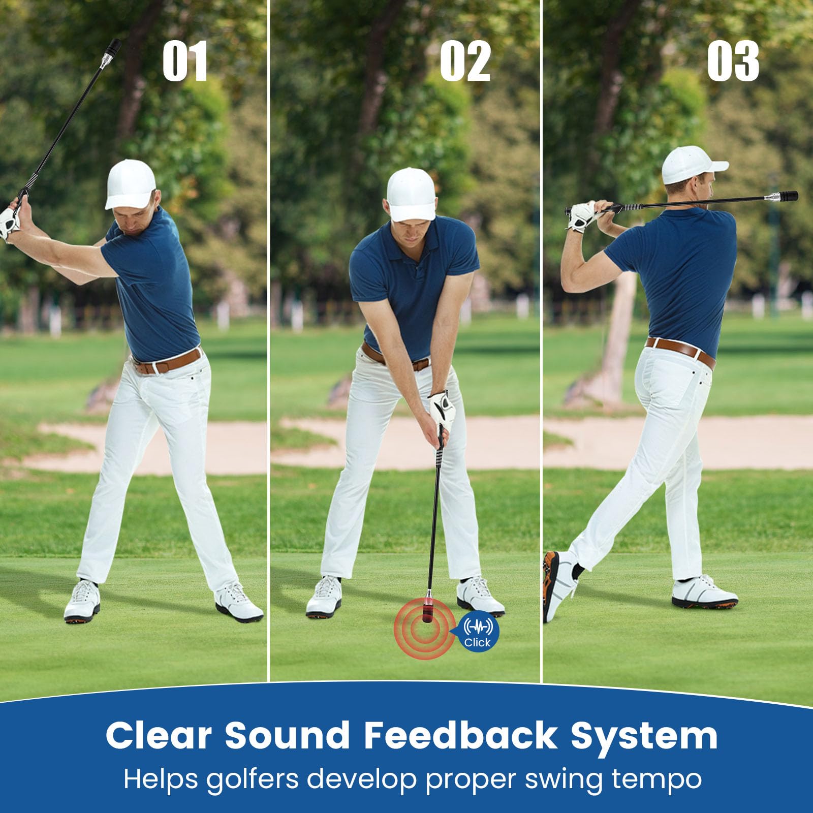 LIFEZEAL Entraîneur de Golf avec Poids, Outil d'Échauffement pour Amélioration du Swing et Précision avec Son, Outil d'Entraînement pour Équilibre et Force