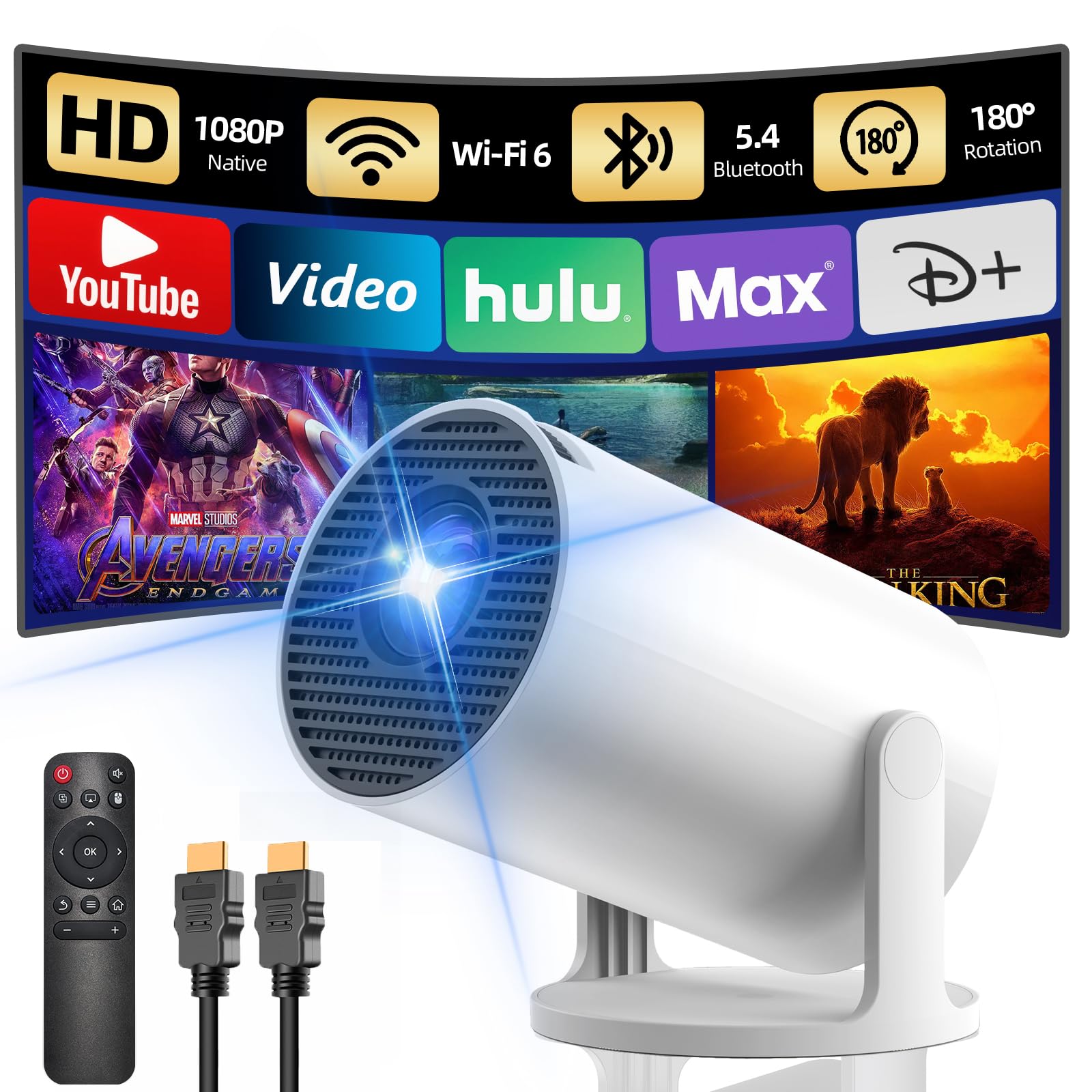 [Apps intégrées & Améliorée 2026] Videoprojecteur 4K, Yoton Reprojecteur avec Wi-Fi 6 et BT 5.4, Supporte 4K 1080P, Auto Keystone, Partage D'écran Mobile sans Fil, Compatible avec HDMI/TV Stick, Blanc