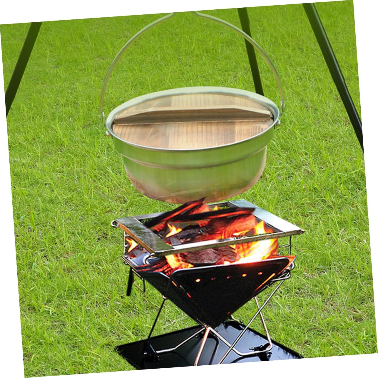 Totority 1set Stainless Steel Multi-use Camping Pot Cookware for Outdoor Cooking Lightweight and Portable for Soup Stews