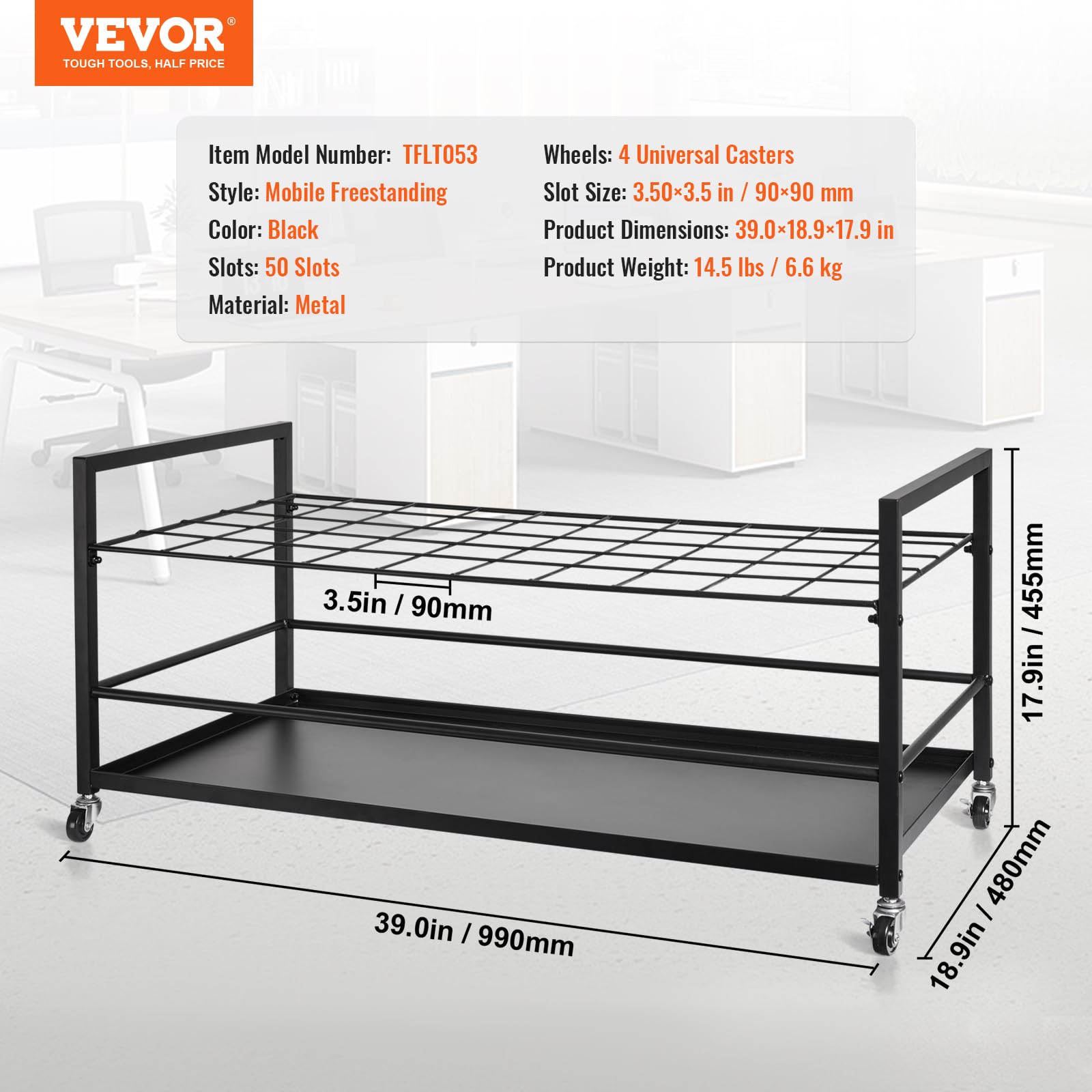 VEVOR Estante de Almacenamiento de Planos Soporte de Planos de 50 Ranuras con Ruedas Carrito de Almacenamiento de Planos de Metal Móvil para Planos de Construcción, Carteles arquitectónicos, Mapas