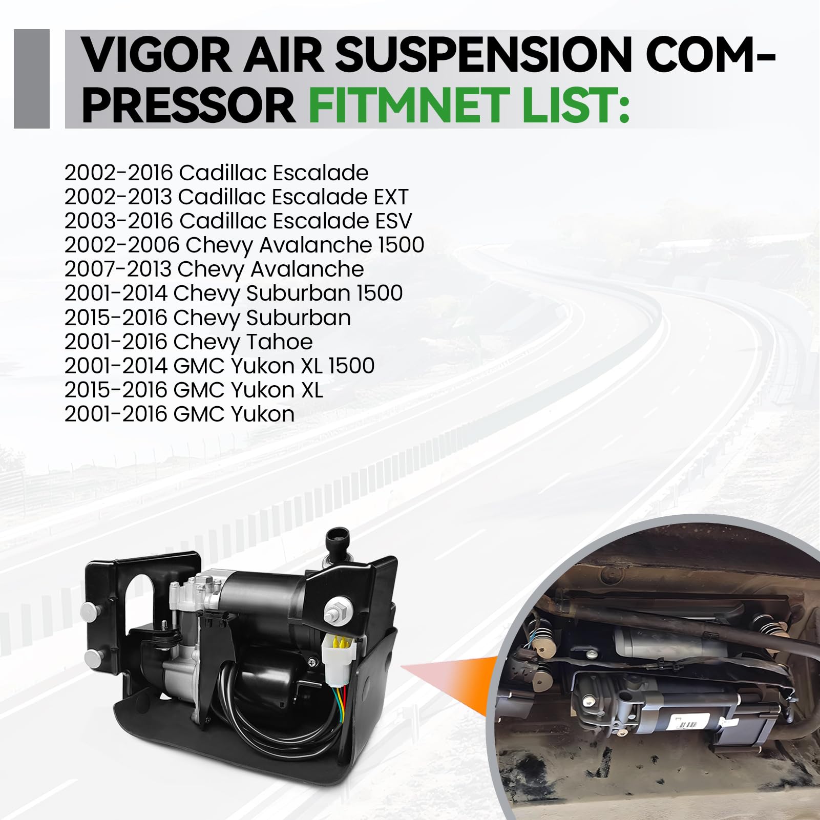 DICMIC Compresseur de suspension Air Ride compatible avec Cadillac Escalade 2002-2016 2007-2013 Chevrolet Avalanche 2001-2016 GMC Yukon Remplace # 949-001, 949-099, 15254590