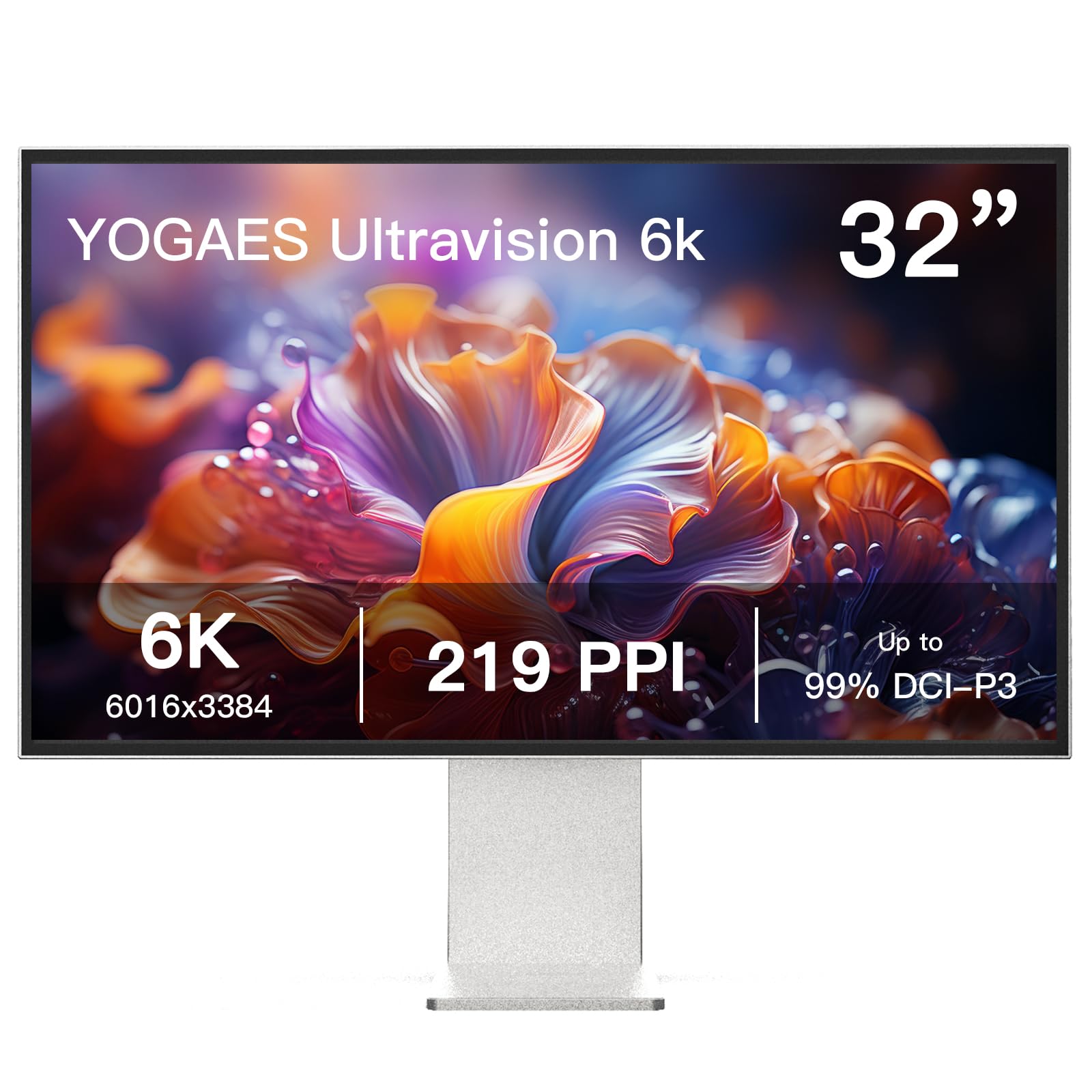 Monitor VA 6K 32" (6016×3384) com painel M315WAN01.R, YOGAES UltraVision, corpo e suporte em alumínio, 219 PPI, 400 cd/m², contraste 1500:1, ajuste de altura.VESA100*100 (VA Panel)