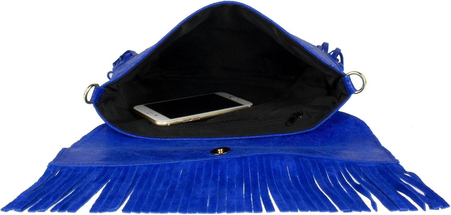 Girly Handbags Womens Fringe Italian Suede Leather Clutch Bag