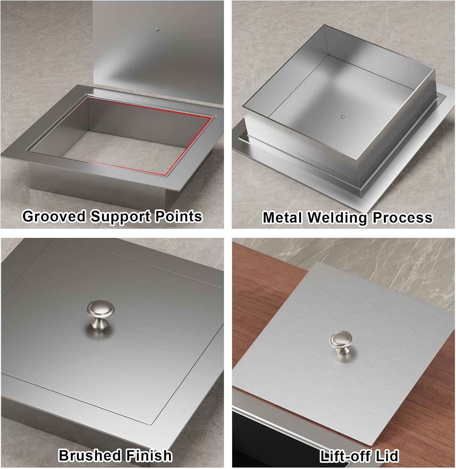 Countertop Trash Can Lid, 304 Stainless Steel Built-in Waste Trash Chute Cover, Lift-top Garbage Can Lid, for Kitchen Office Restaurant(White)