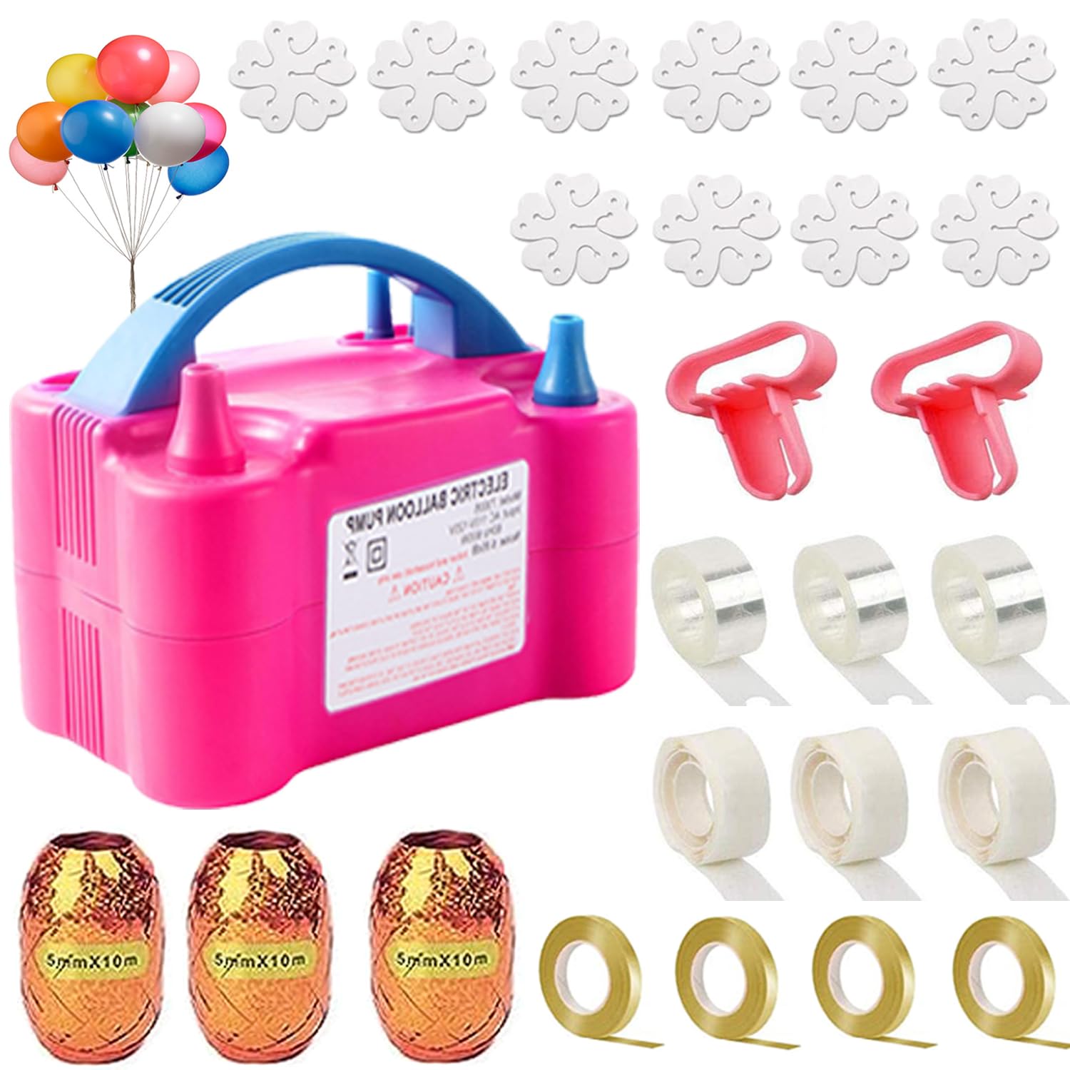 Pompe à ballon électrique, 110 V-120 V, portable à double buse avec drapeaux d'anniversaire, ballons, outils de nouage, etc. pour fête d'anniversaire, décoration de mariage