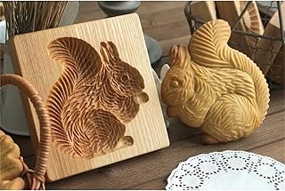 DIY Wooden Cute Cookie Mold, 3D Carved Wooden Cracke Cutter Embossing Molds, Cookie Moulds Embossing Craft Decorative, Baking Tools for Christmas Thanksgiving Halloween Easter Kitchen (Squirrel)