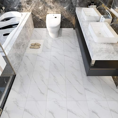 Miniatura 46 de VEELIKE Azulejos de vinilo para despegar y pegar de 12 x 12 pulgadas, color gris oscuro, azulejos de piso de mármol gris oscuro para despegar