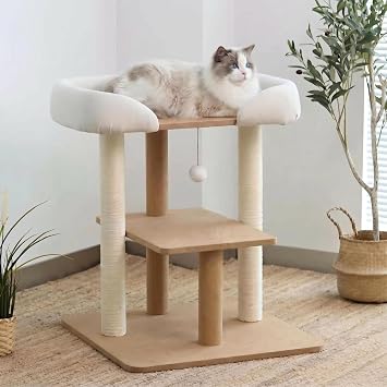 SHENGOCASE Modern Wooden Cat Tree Tower with Extra Large Platform, Perch Sofa Couch Bed for Maine Coon, Window View Design for Multiple Cats