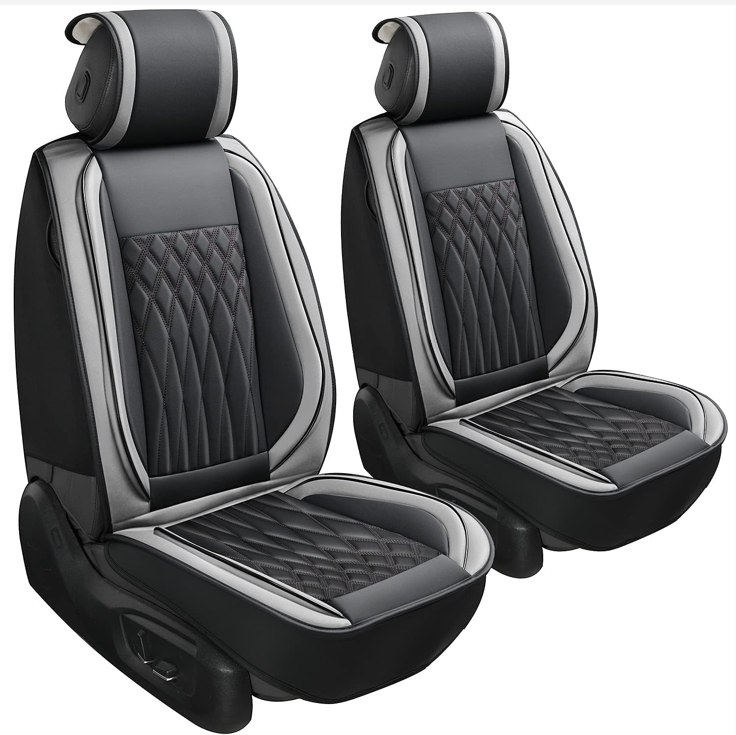 Sunny color 1 Pair Car Seat Cover, Leather Car Seat Covers Universal for Cars SUV Pick-up Truck Van Interior Accessories(Black+Gray)