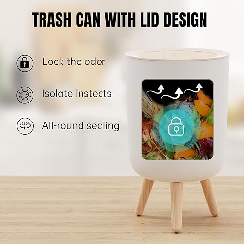 Miniatura 5 de URALFA Cubo de basura con sensor de movimiento con tapa, cubo de basura para baño, pequeño cubo de basura blanco sin contacto con patas, papelera
