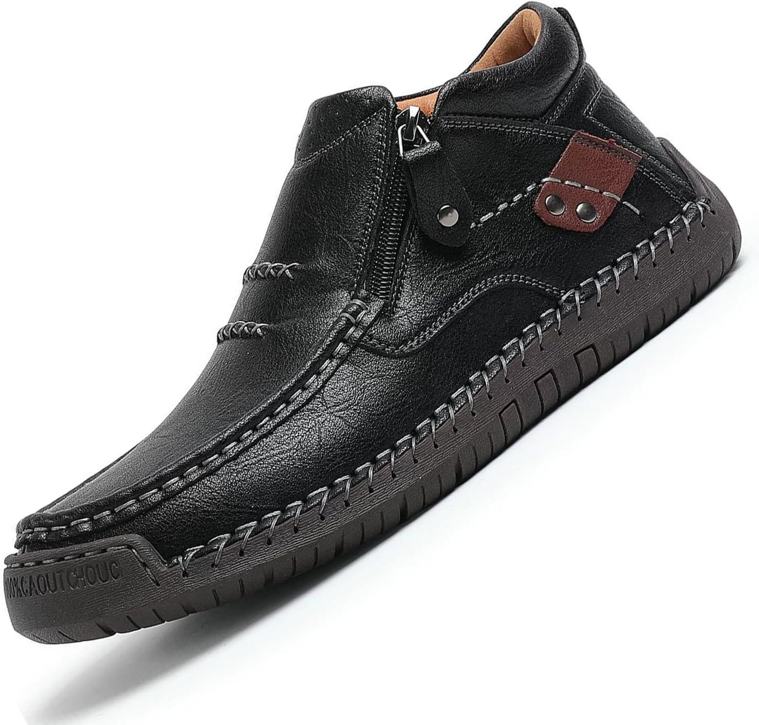 Men's Slip on Orthopedic Leather Boots, Fall Outdoor Fashion Comfortable Handmade Driving Hiking Shoes with Side Zipper
