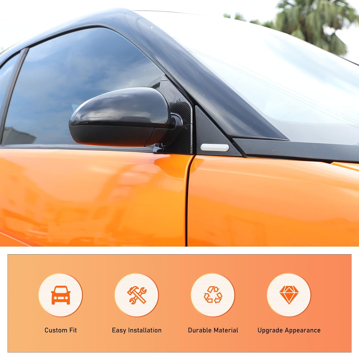 Front Side Window Triangle Cover Trim Compatible with Mercedes Benz Smart 451 Fortwo 2009-2015 ABS A-Pillar Rearview Mirror Side Spoiler Trim Cover Stickers Exterior Accessories