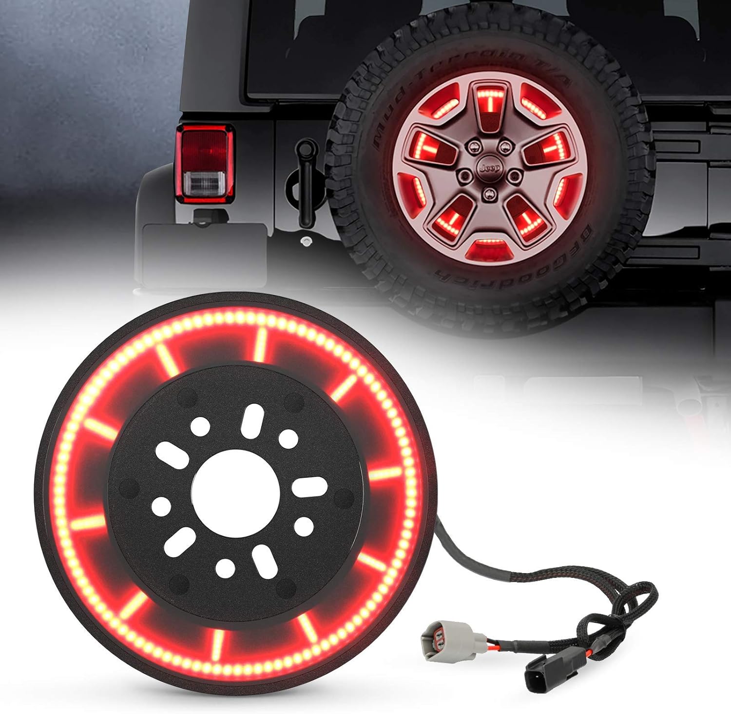 SUPAREE Plug & Play Spare Tire Brake Light T- Style Wheel Light 3rd Third Brake Light Compatible for Jeep Wrangler 2007-2017 JK JKU YJ TJ,Red Light