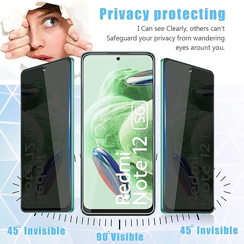 Miniatura 3 de Protector de pantalla de vidrio templado de privacidad para Redmi Note 12 4G (2+2) + protector de lente de cámara (2 paquetes), película de vidrio