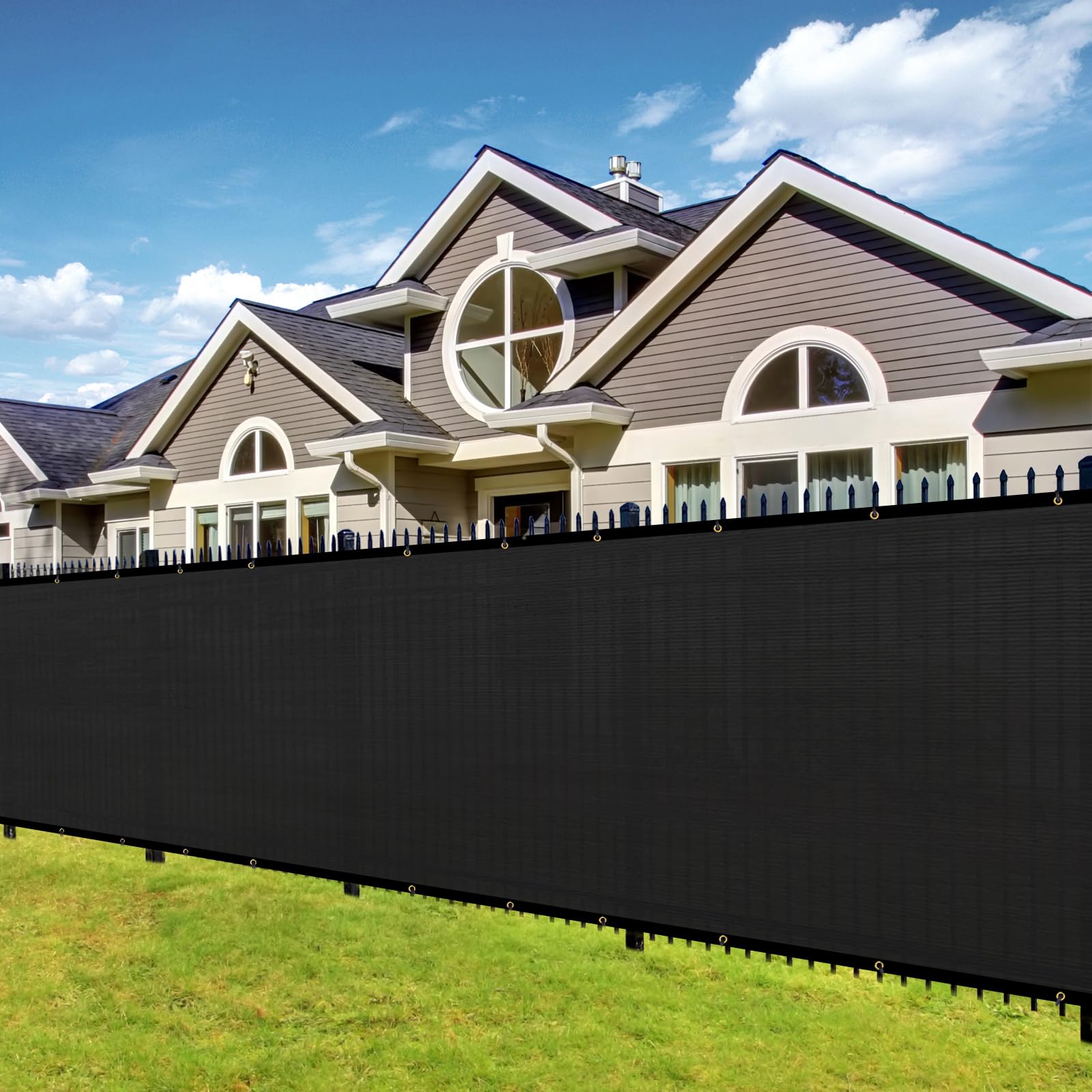 UPGRADE Privacy Fence Screen 90% Visual Blockage 5'x50' Black Outdoor 170 GSM Commercial Wind Screen Mesh Panels Chain Link Screen Shade Cover for Deck,Balcony,Backyard with Zip Ties,Customized,A495
