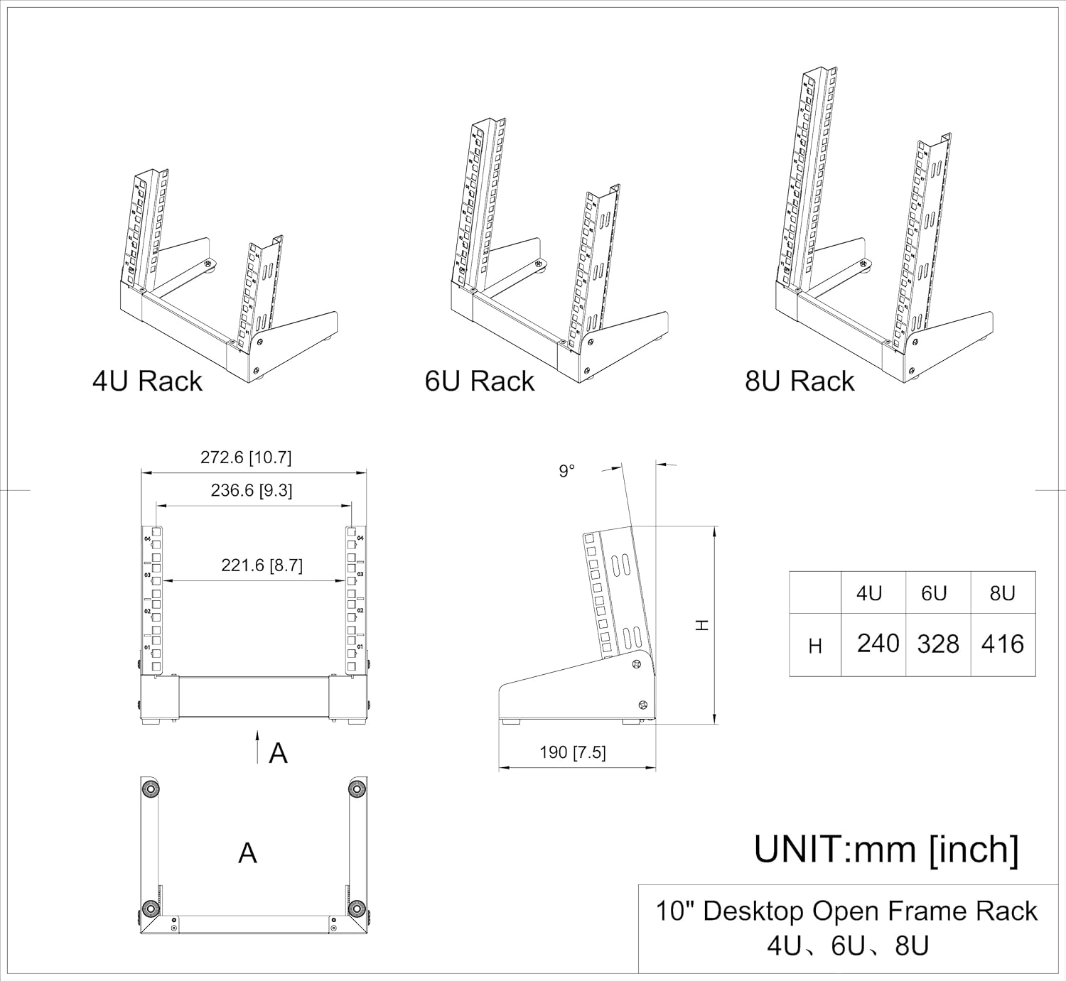 10 inch Small Desktop Network Rack, 4U Mini Open Frame Desktop Server Rack for 10" Network, Servers, Audio, and Video Equipment (4U) - Image 4