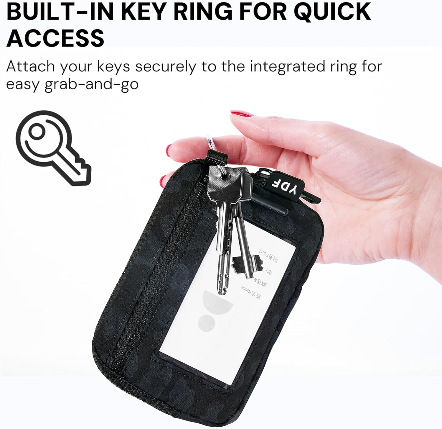 Keychain Wallet for Women Mini Zip Card Holder with ID Window Coin Purse Detachable Wristlet Small Wallets Black Leopard - Image 7