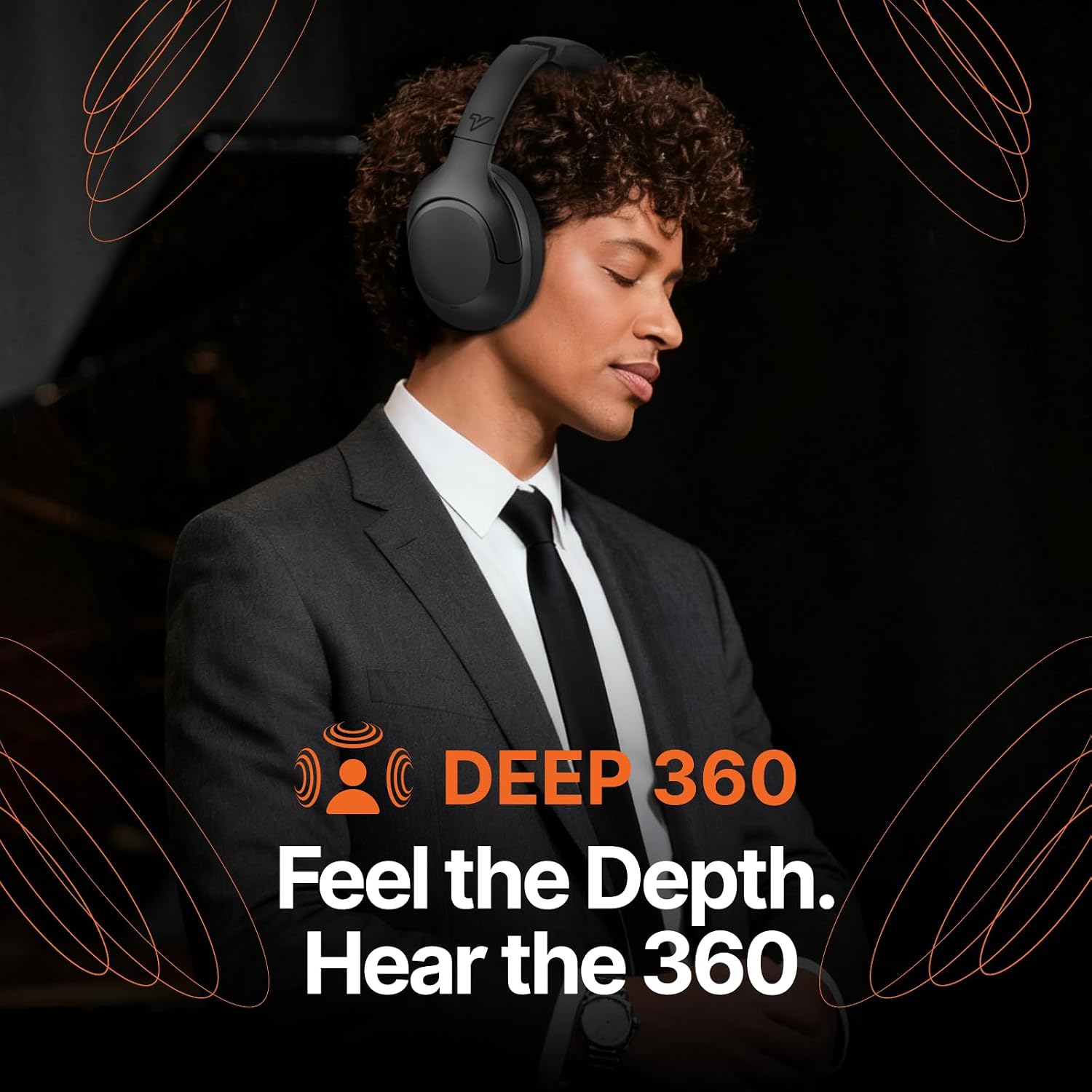 VOKALEN Hyper Pro 2 Bluetooth Headphones Over Ear, Hi-Res Audio, Adaptive Noise Cancelling, 60H Playtime, DEEP360 Spatial Sound, Comfort Mesh Ear Cushions, Deep Bass, Custom EQ (Pro 2, Black)